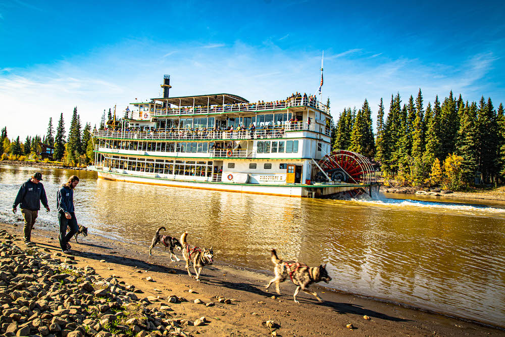 The riverboat Discovery, and sled dogs.